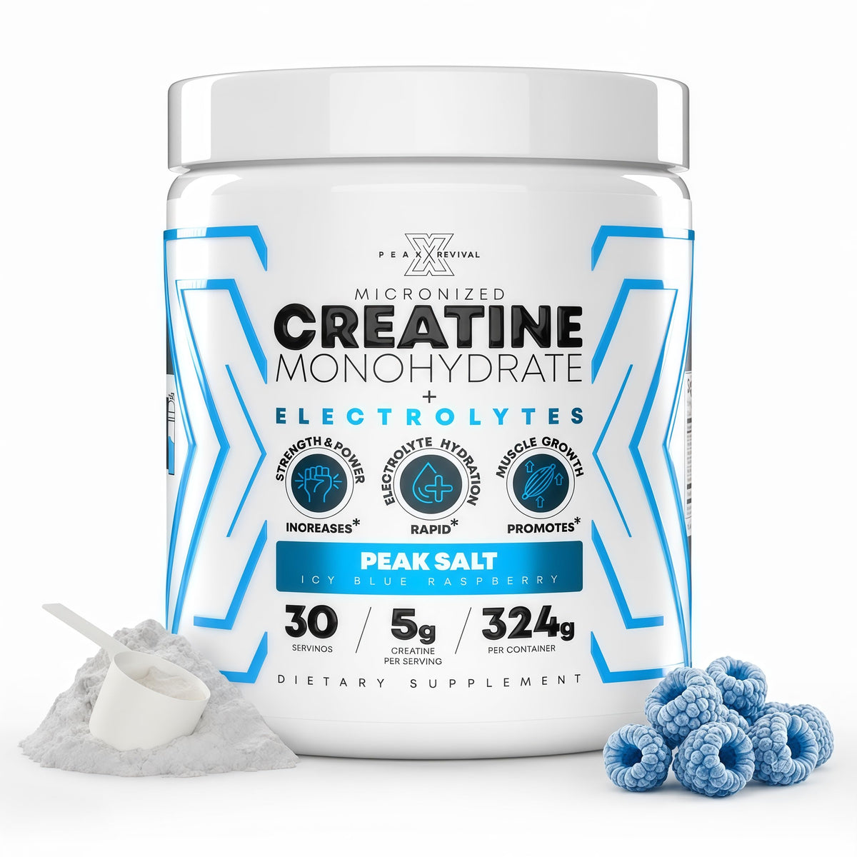 Poudre de créatine monohydrate Peak Revival-X vue de face