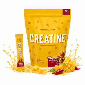 Poudre de créatine monohydrate Primeval Labs au goût Mangonada, vue de face