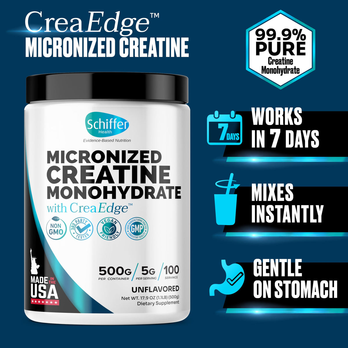 Poudre de créatine monohydrate SCHIFFER HEALTH 500g avec cuillère incluse
