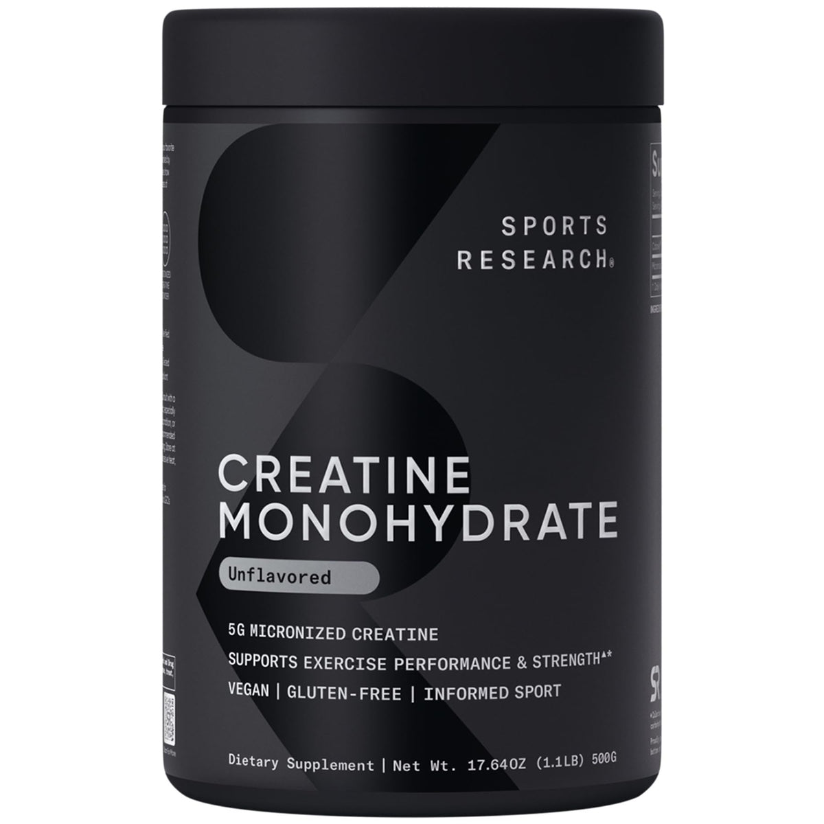 Poudre de créatine monohydrate Sports Research 5g Non Aromatisée vue de face