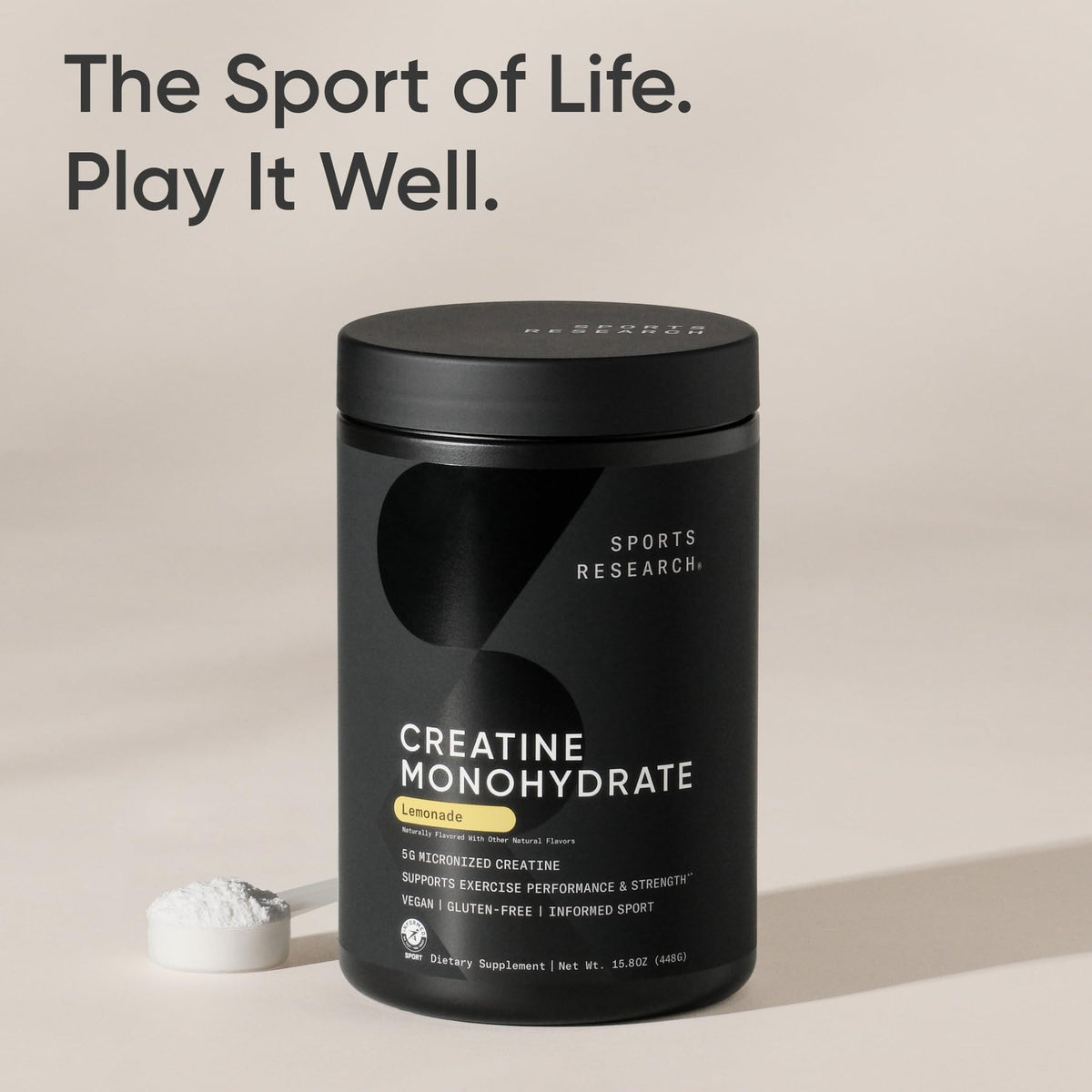 Poudre de créatine monohydrate Sports Research à côté d'autres suppléments