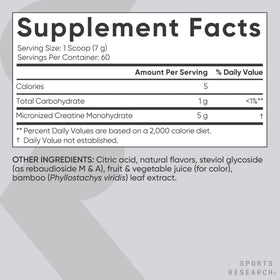 Poudre de créatine monohydrate Sports Research sur une cuillère
