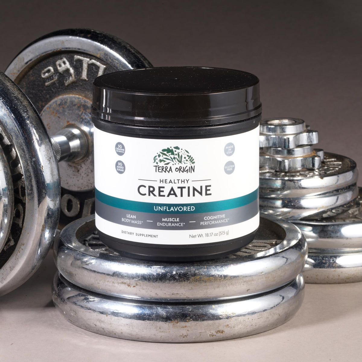 Poudre de créatine monohydrate TERRA ORIGIN sur une cuillère