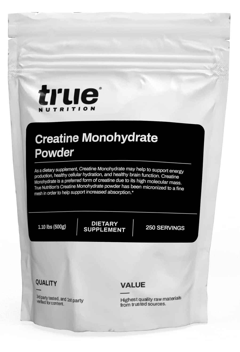 Poudre de créatine monohydrate True Nutrition 500g vue de face