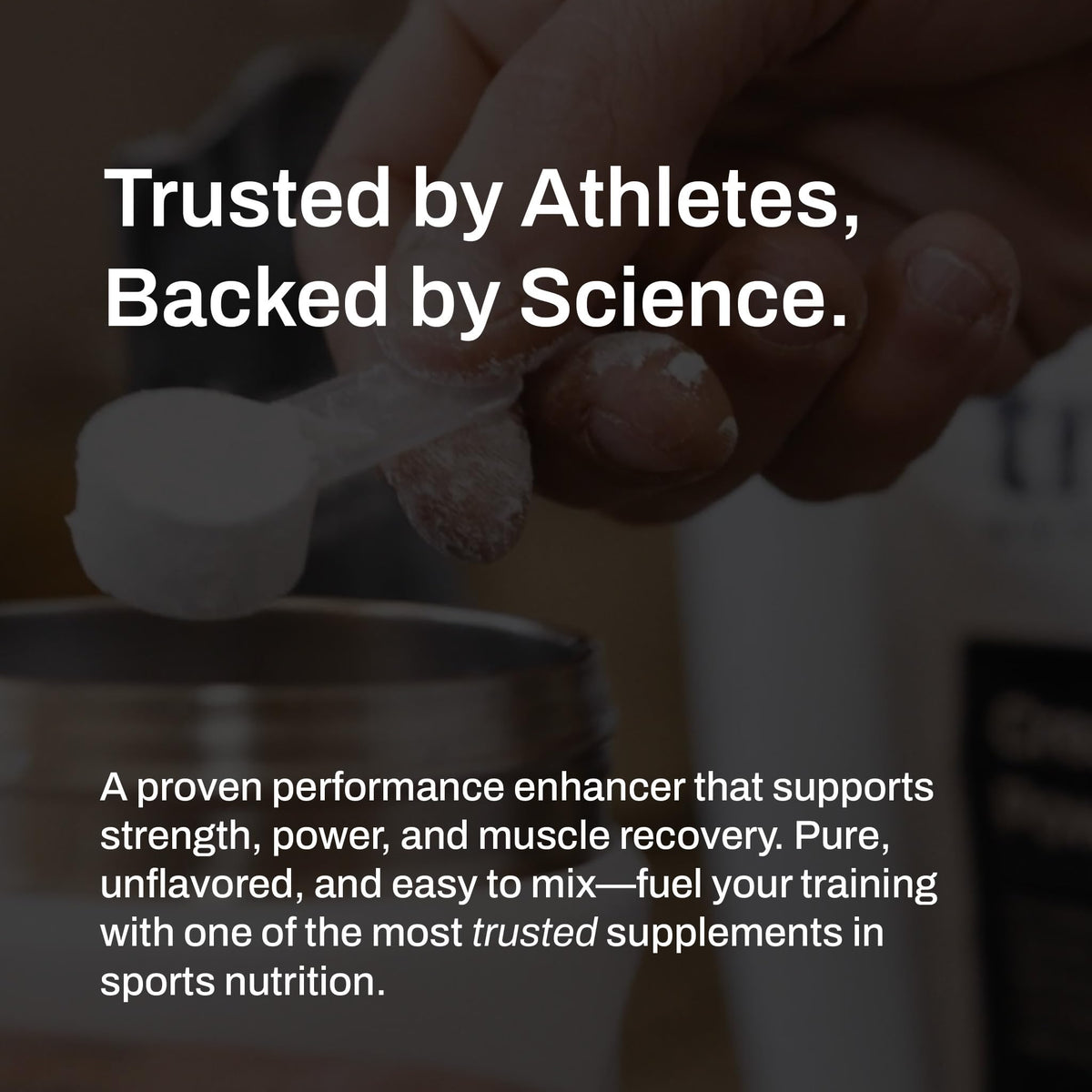 Poudre de créatine monohydrate True Nutrition versée dans un verre d'eau