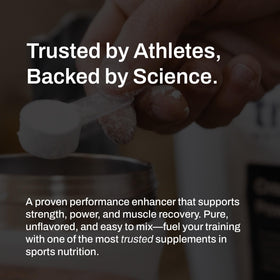 Poudre de créatine monohydrate True Nutrition versée dans un verre d'eau