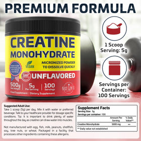 Poudre de créatine monohydrate vegan NGU 500g avec cuillère