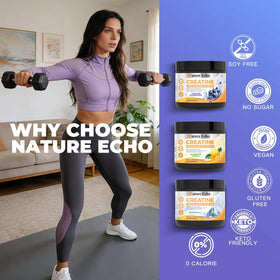 Poudre de créatine Nature Echo 272g dans un shaker