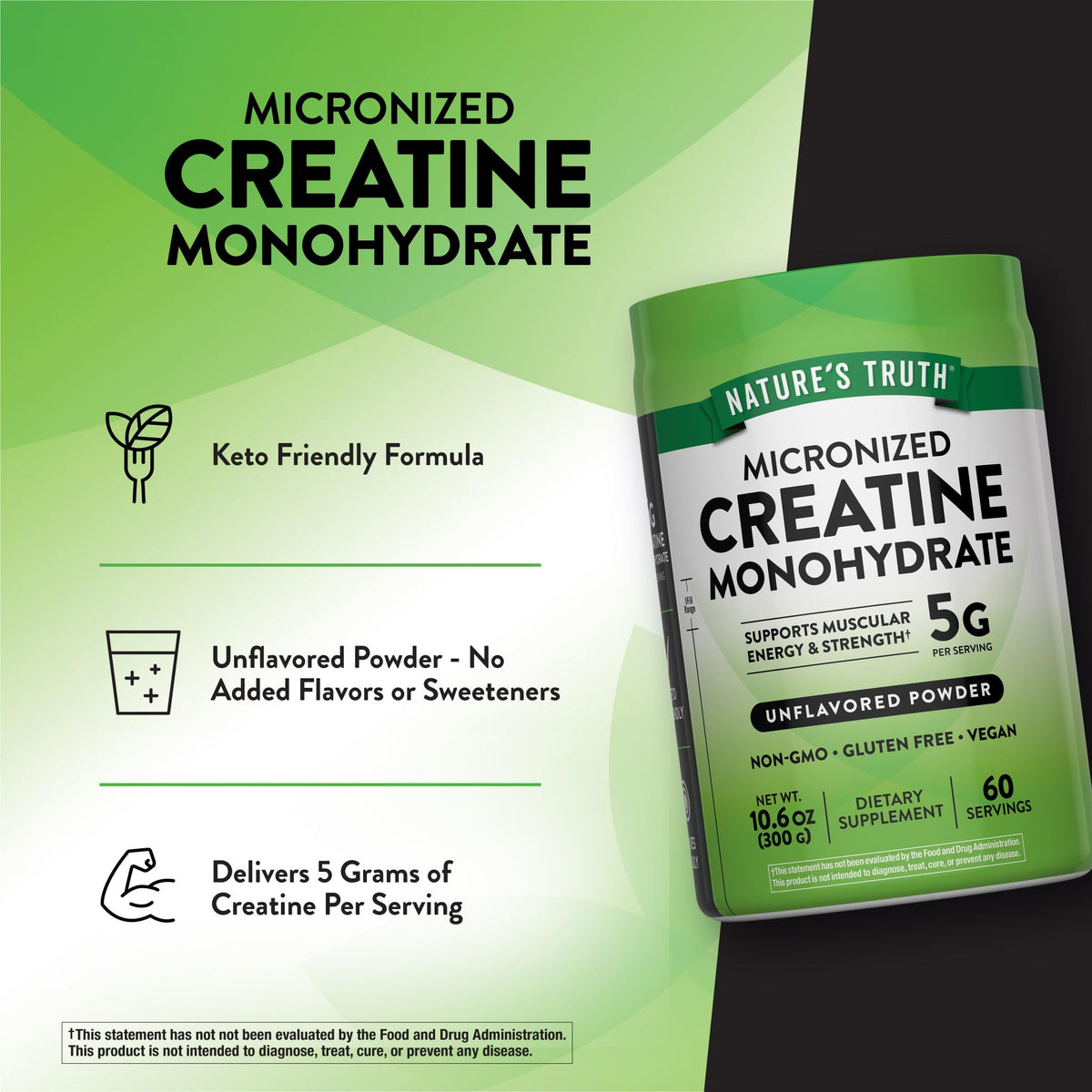 Poudre de créatine Nature's Truth 399g sur une table de cuisine