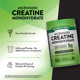 Poudre de créatine Nature's Truth 399g sur une table de cuisine