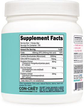 Poudre de créatine Nutricost au goût fraise citronnade sur un fond blanc