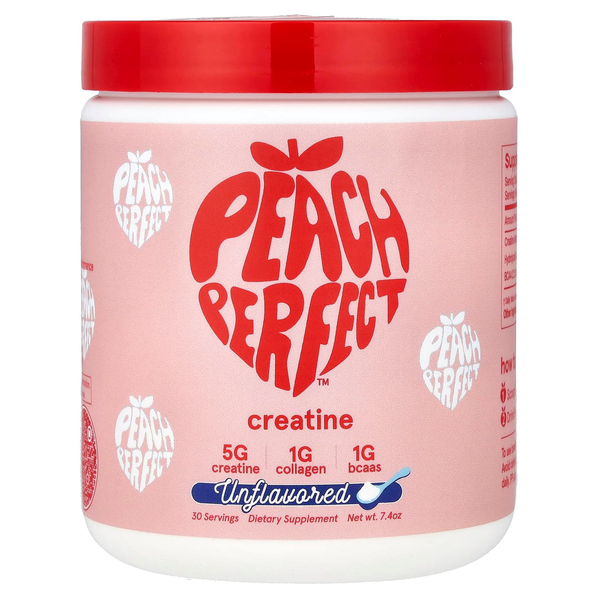 Poudre de créatine Peach Perfect 272g vue de face avec étiquette