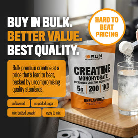 Poudre de créatine Sun Nutraceuticals dans un shaker