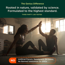 Poudre de créatine The Genius Brand 240g dans un environnement de fitness