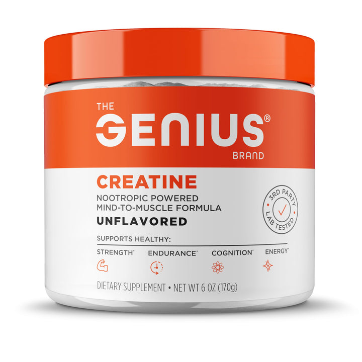 Poudre de créatine The Genius Brand 240g sans saveur, vue de face