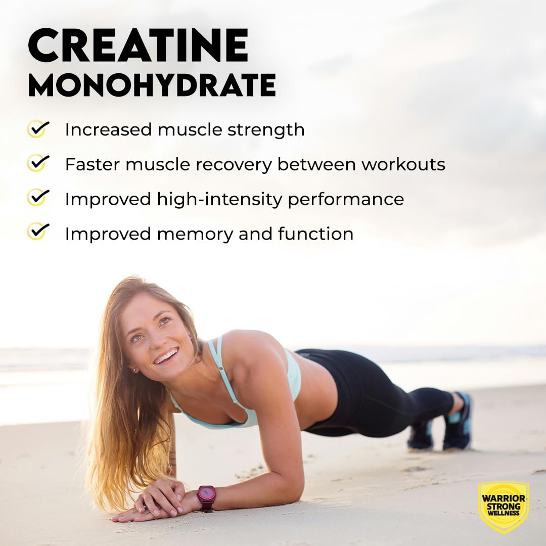 Poudre de créatine Warrior Strong Wellness dans un shaker