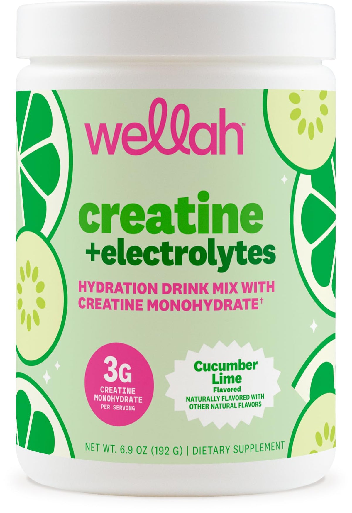 Poudre de créatine Wellah 240g saveur concombre citron vert vue de face