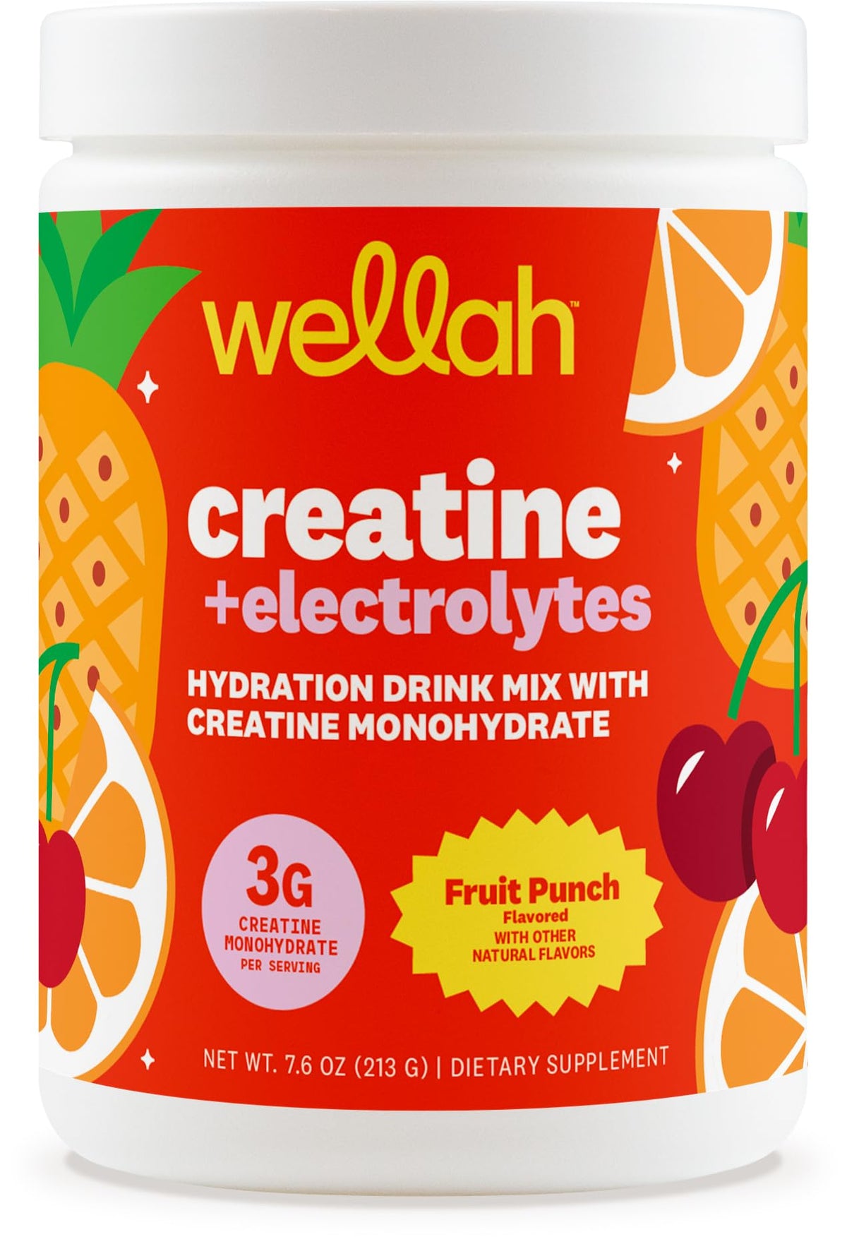 Poudre de créatine Wellah 30 portions saveur fruit punch vue de face