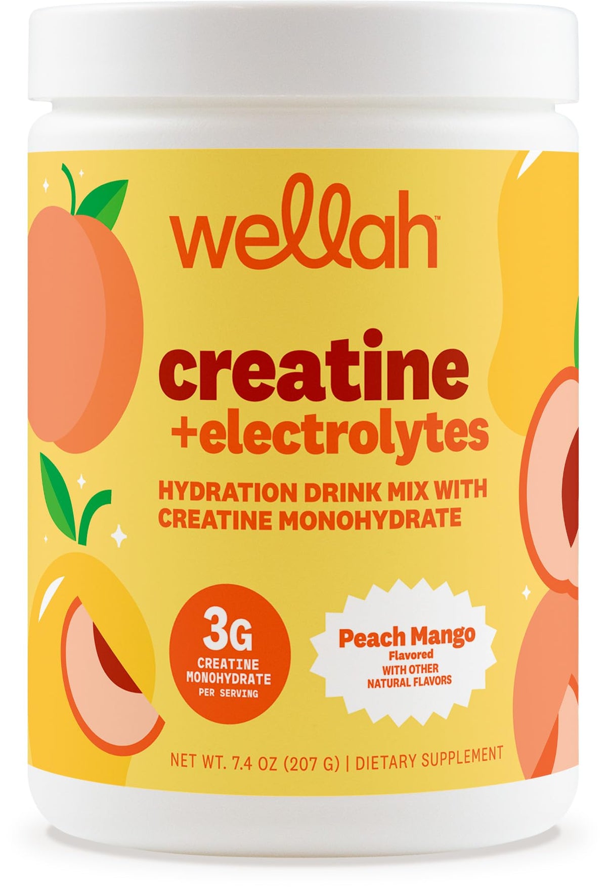 Poudre de créatine Wellah goût pêche mangue vue de face