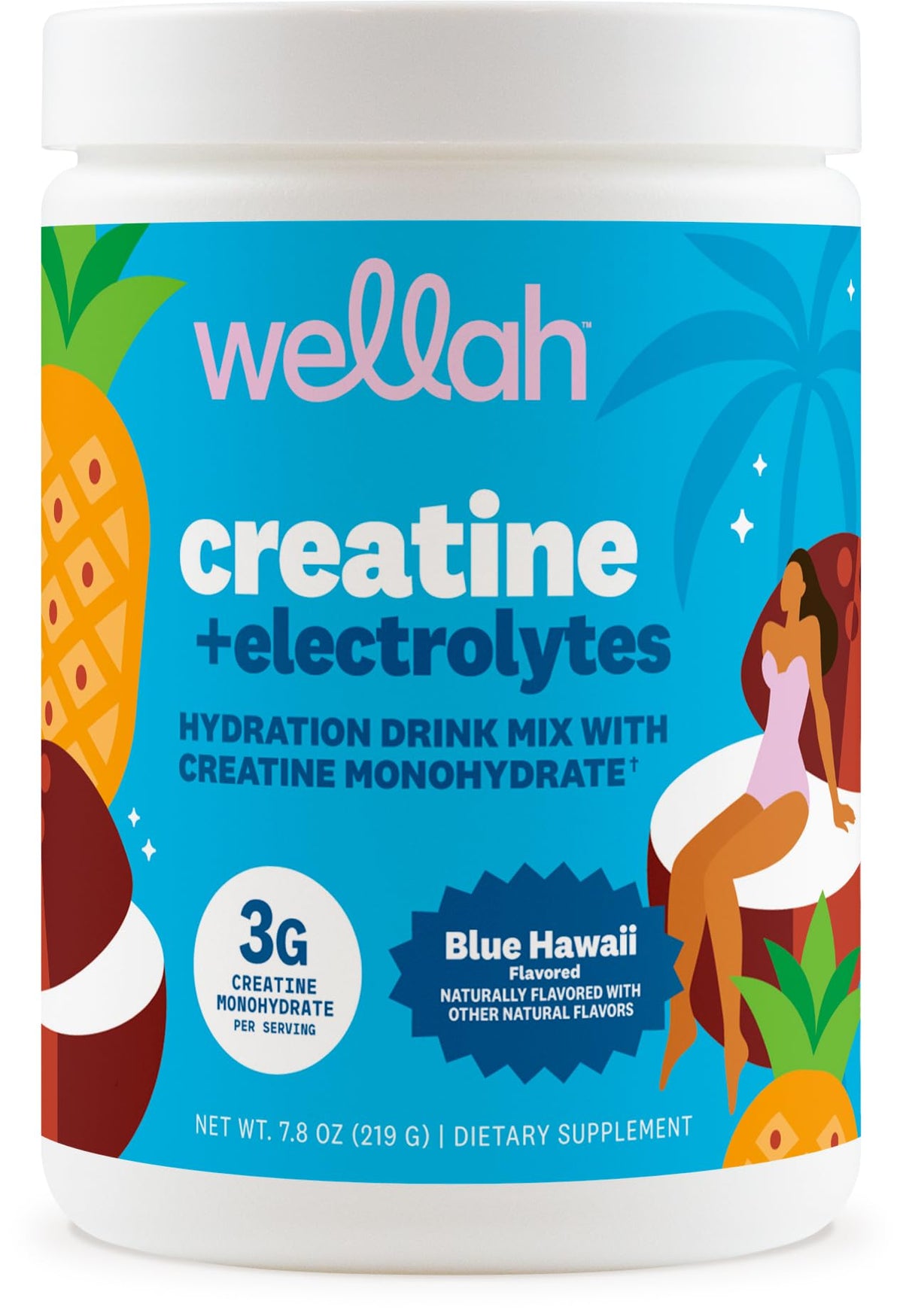 Poudre de créatine Wellah Saveur Blue Hawaii vue de face