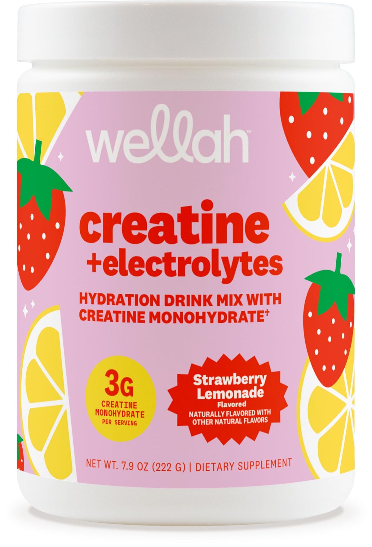 Poudre de créatine Wellah saveur citron-fraise vue avant