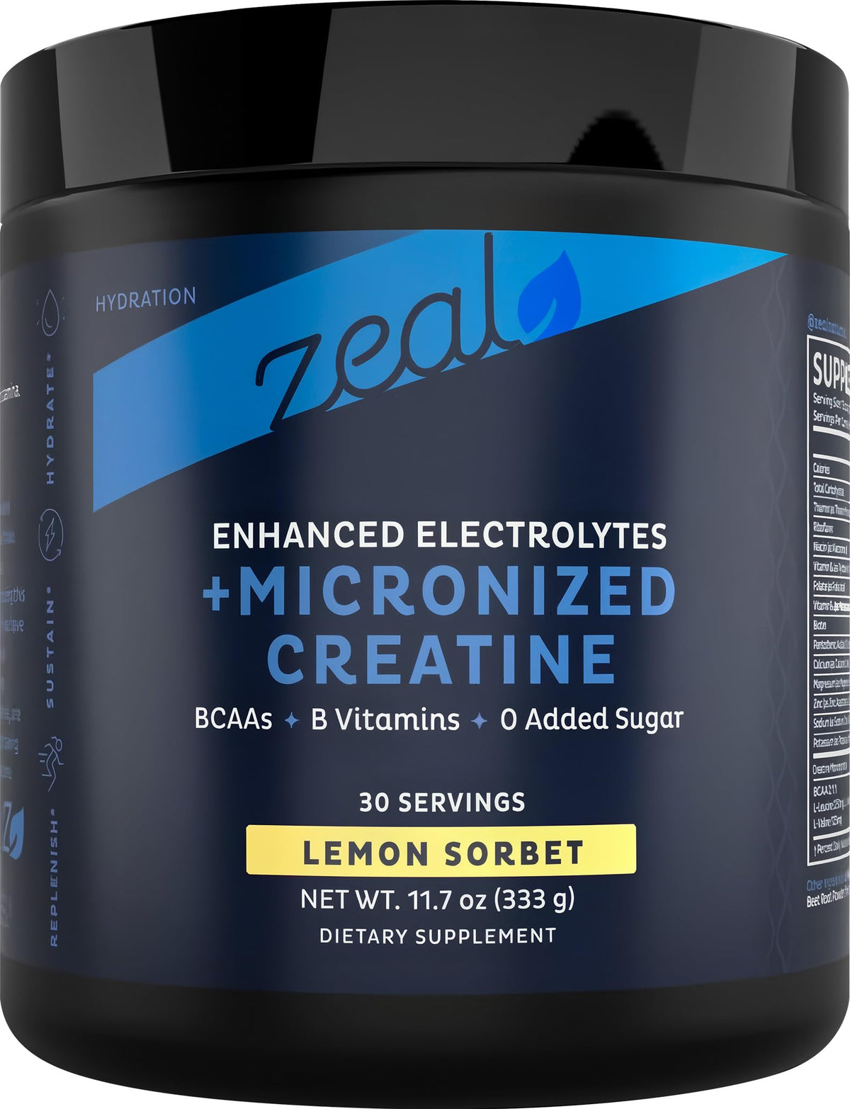 Poudre de créatine Zeal Naturals au citron sorbet vue de face