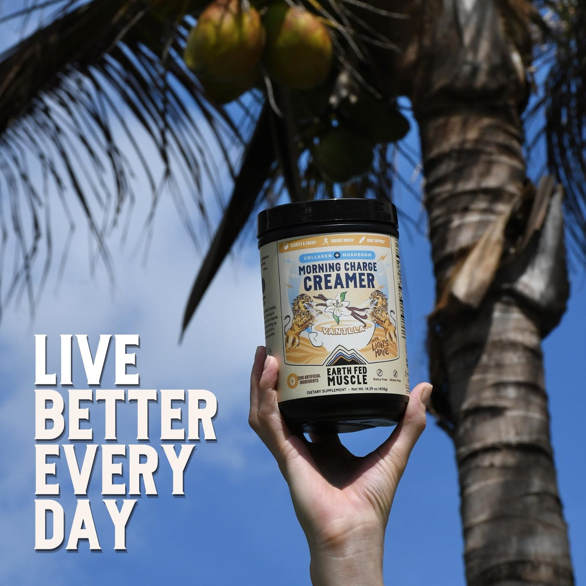 Poudre de crème à café Earth Fed Muscle dans un bol