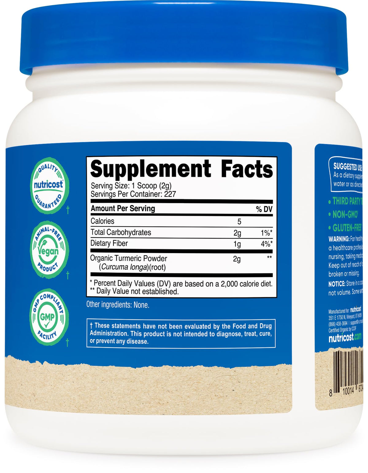 Poudre de curcuma bio Nutricost utilisée dans un smoothie