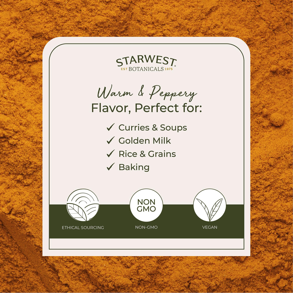 Poudre de Curcuma Bio Starwest Botanicals échantillon dans un bol
