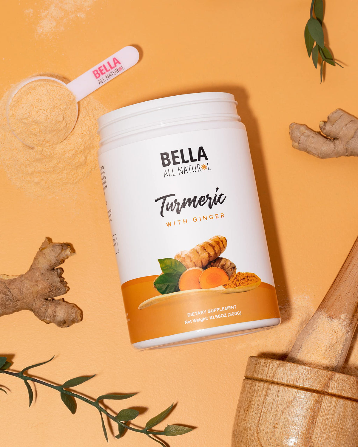 Poudre de curcuma et gingembre Bella All Natural dans un bol