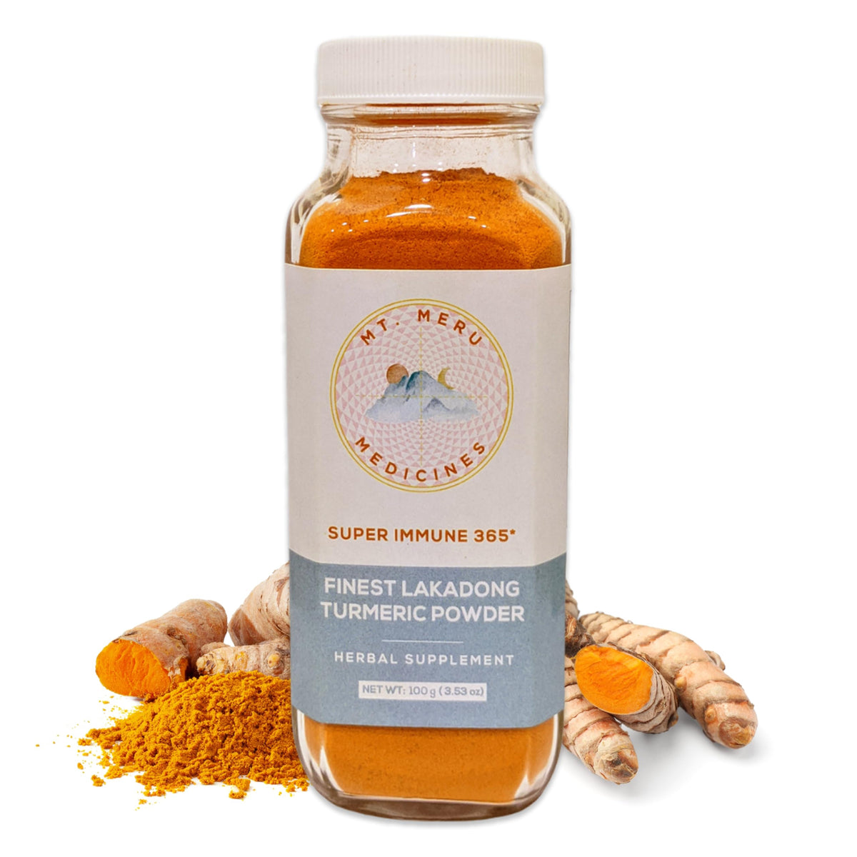 Poudre de Curcuma Lakadong Mt. Meru Medicines 440g vue de face