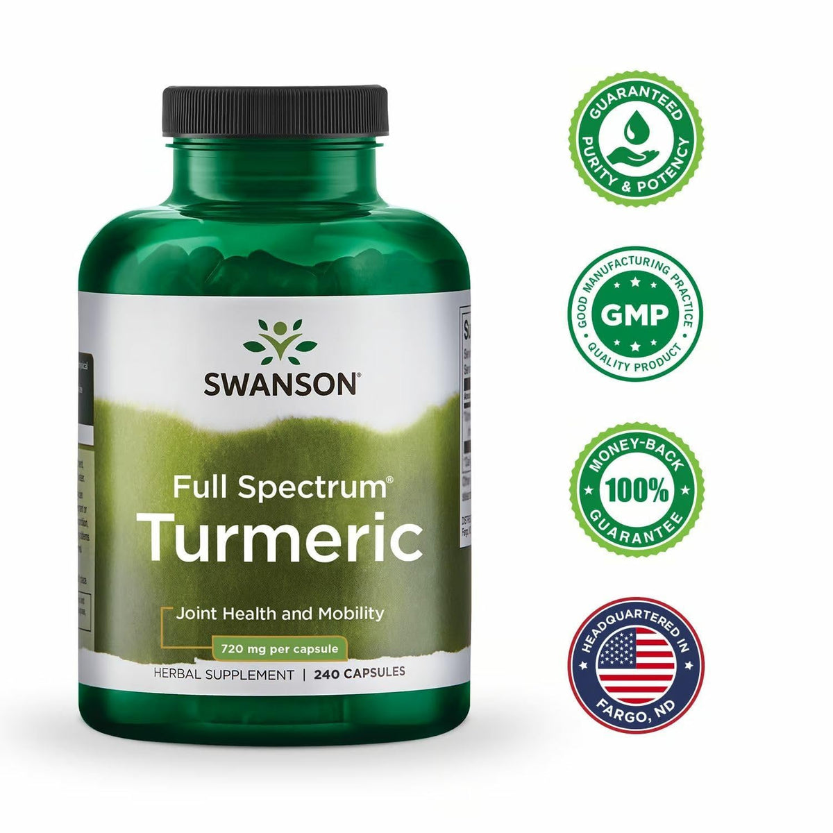 Poudre de curcuma Swanson 720 mg paquet arrière