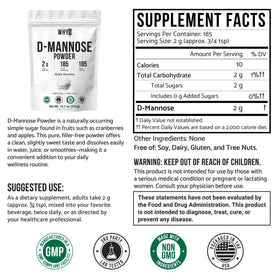 Poudre de D-Mannose WHYZ 370g, vue de côté montrant la texture