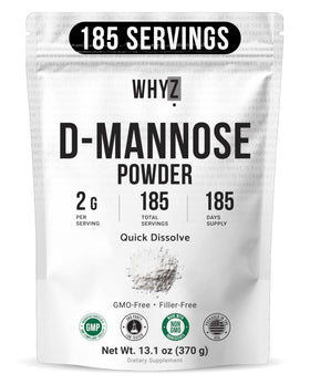 Poudre de D-Mannose WHYZ 370g, vue de face avec emballage