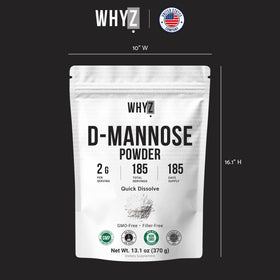 Poudre de D-Mannose WHYZ 370g, vue du dessus montrant la poudre