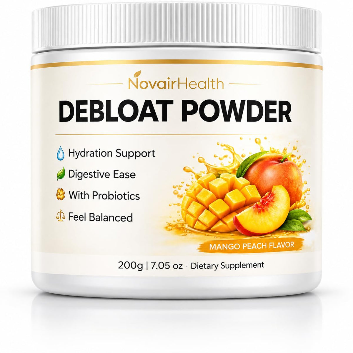 Poudre de dé NovairHealth 200g saveur pêche mangue vue de face
