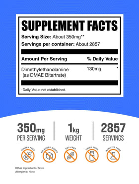 Poudre de DMAE Bitartrate BulkSupplements 1kg, vue de côté