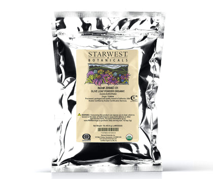 Poudre de feuille d'olivier bio Starwest Botanicals 472g en sachet refermable