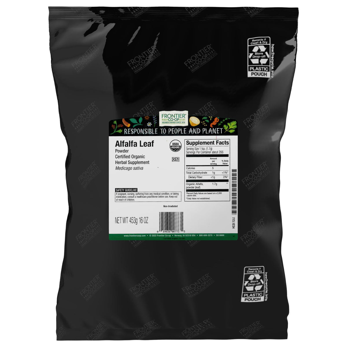 Poudre de feuille de luzerne bio Frontier Co-op 458g vue de face