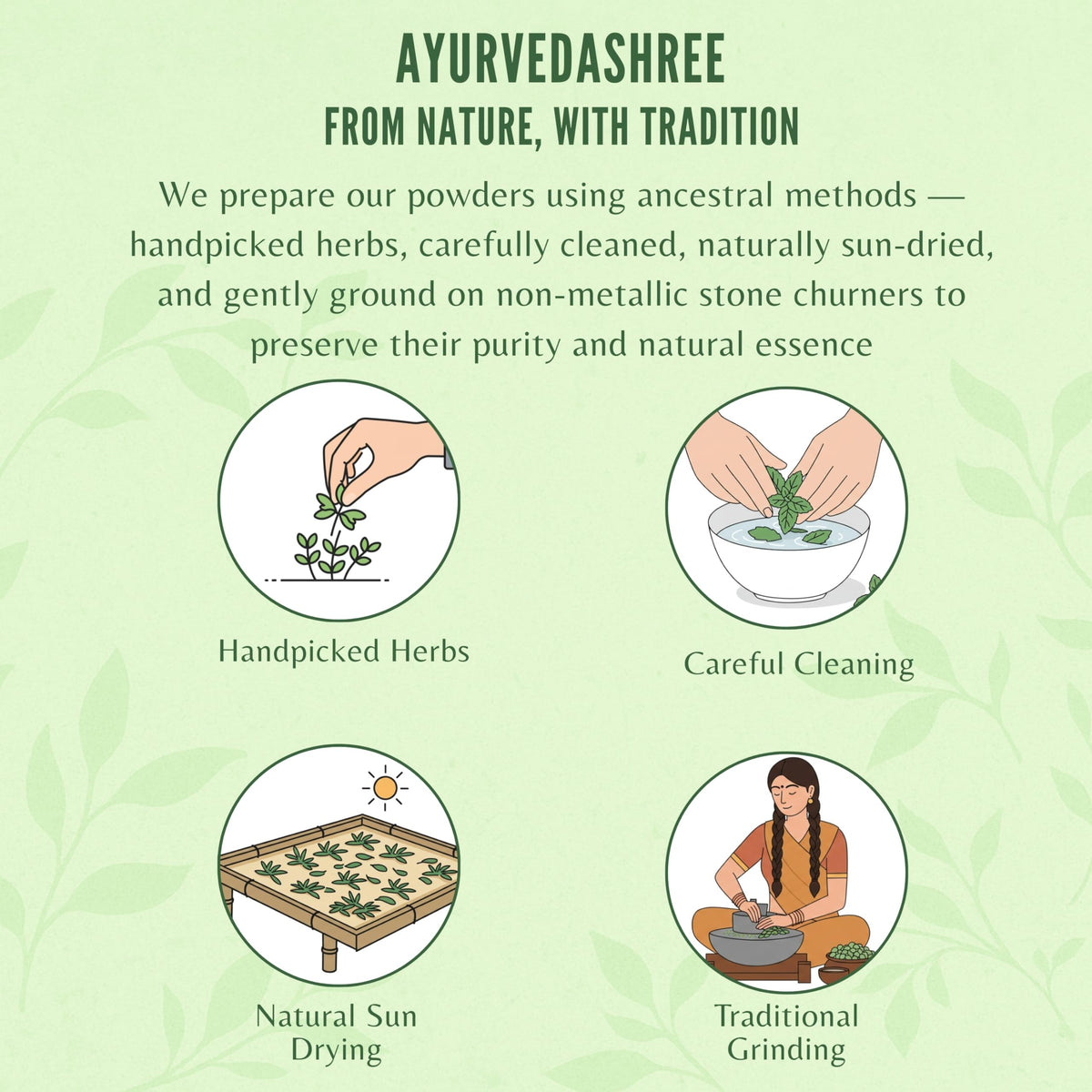 Poudre de feuille de moringa AYURVEDASHREE avec un fond naturel