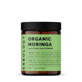Poudre de feuille de moringa bio Erbology dans un pot en verre ambré