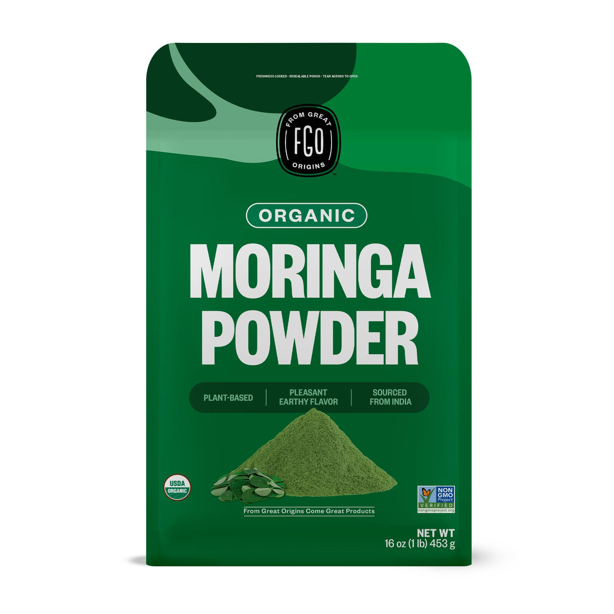 Poudre de feuille de moringa bio FGO 453g sachet refermable