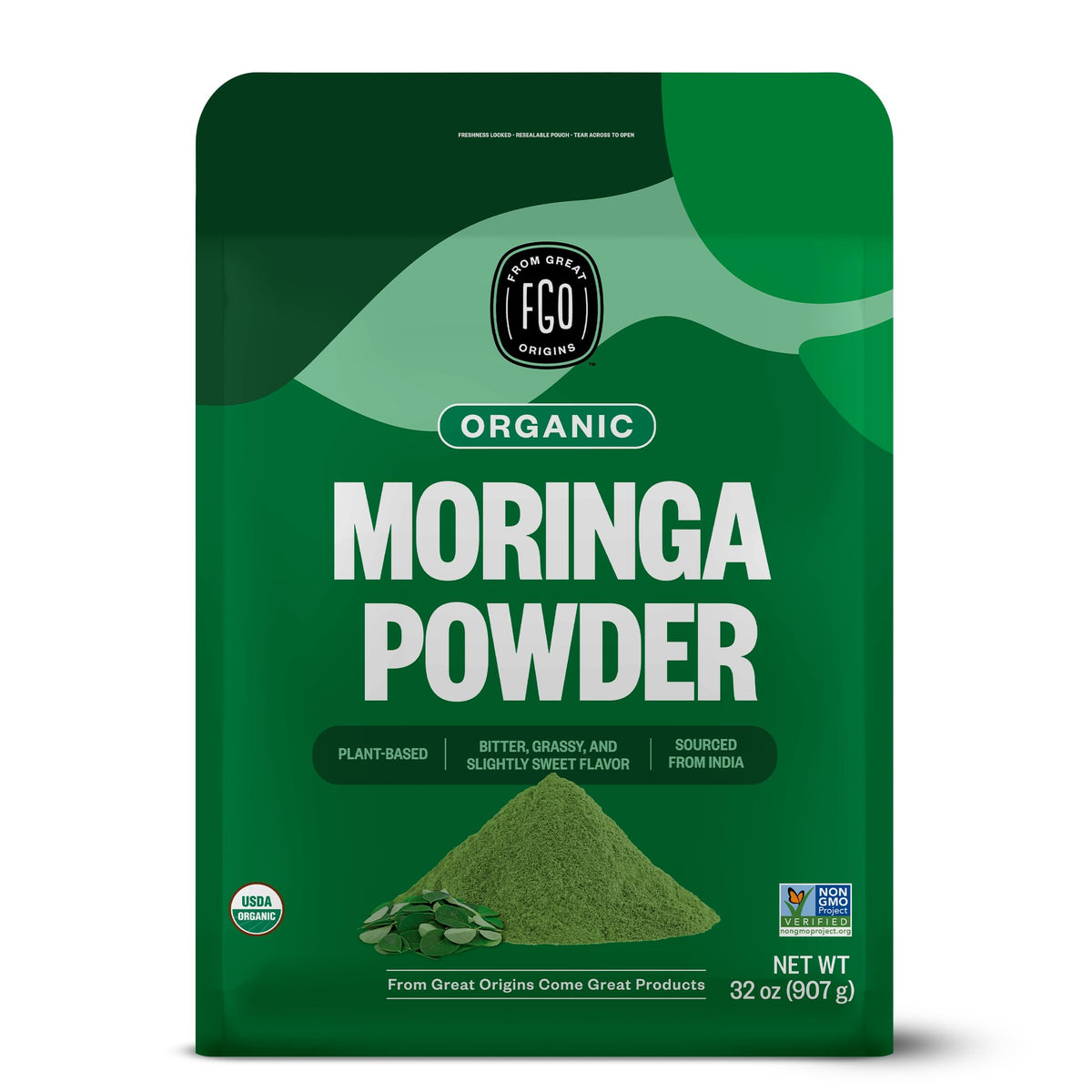 Poudre de feuille de moringa bio FGO sac refermable 907g