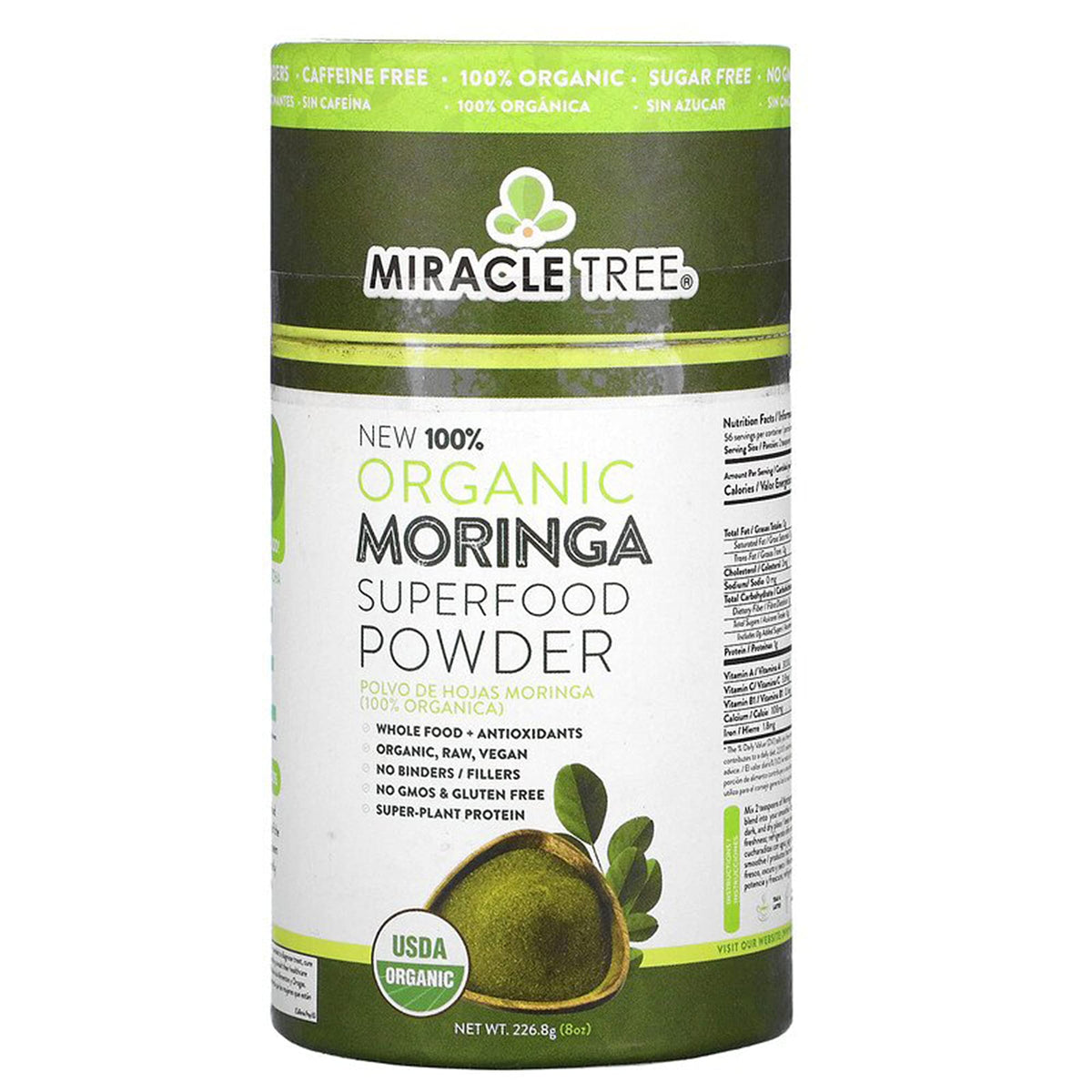Poudre de feuille de moringa bio Miracle Tree 318g vue de face