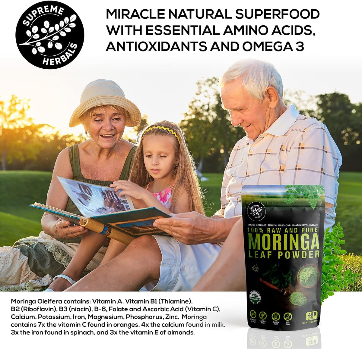 Poudre de feuille de Moringa HERBALS sachet arrière