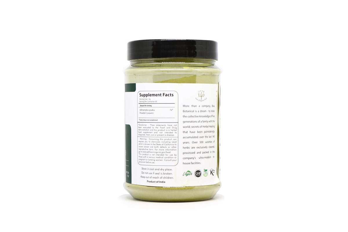 Poudre de feuille de Vasaka bixa BOTANICAL avec des ingrédients naturels