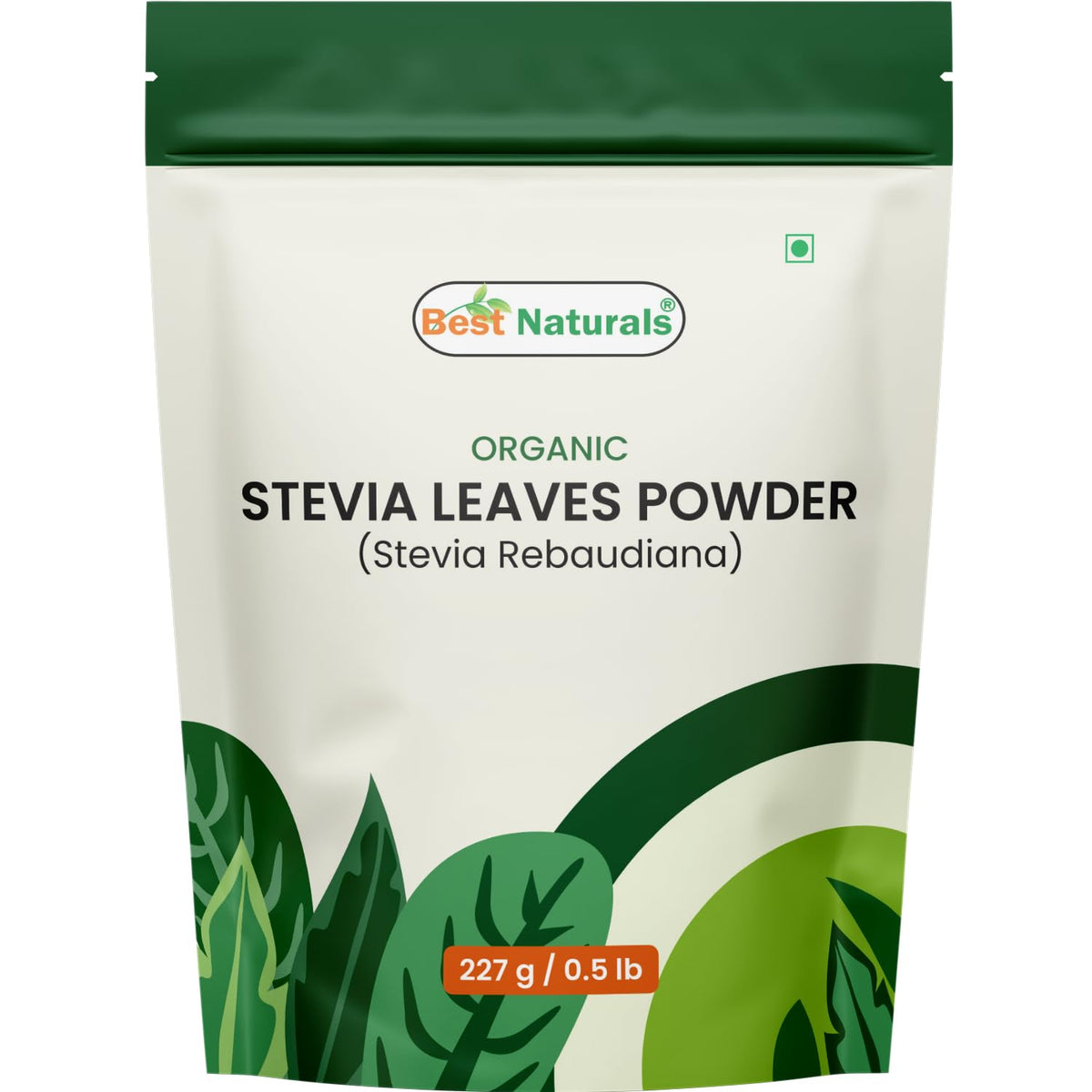 Poudre de feuilles de stevia bio Best Naturals vue de face dans son emballage