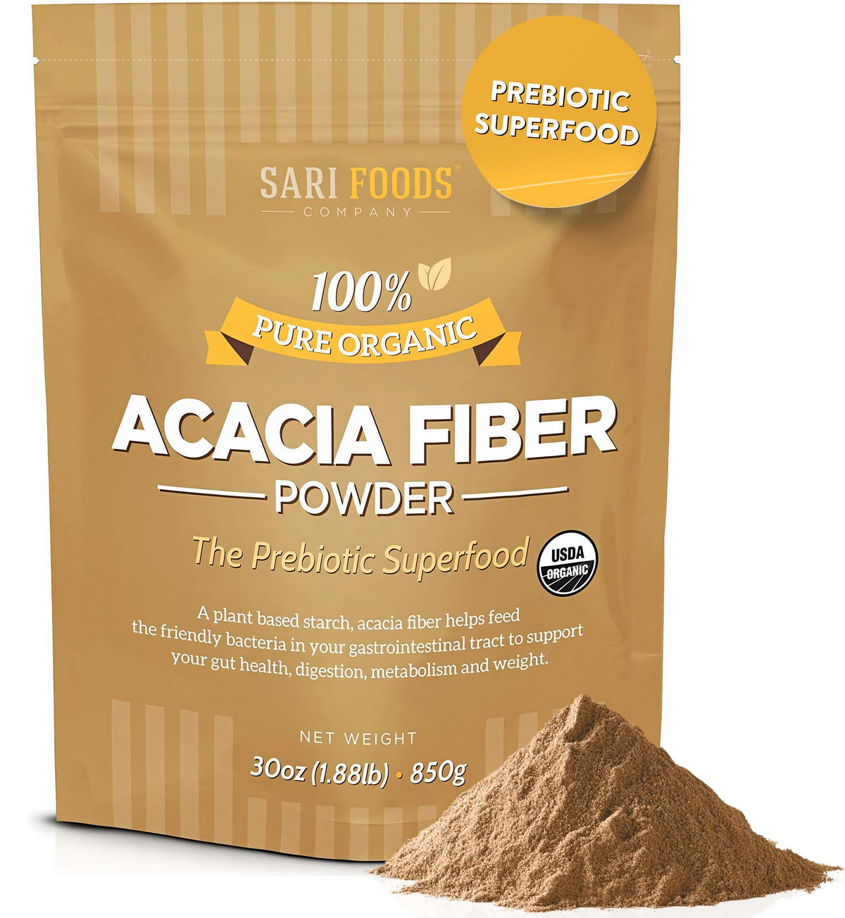 Poudre de fibre d'acacia Sari Foods 898g vue de face