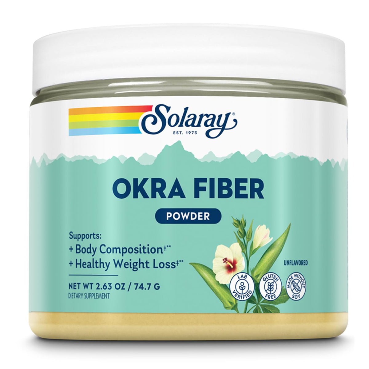 Poudre de Fibre d'Okra SOLARAY vue de face avec étiquette