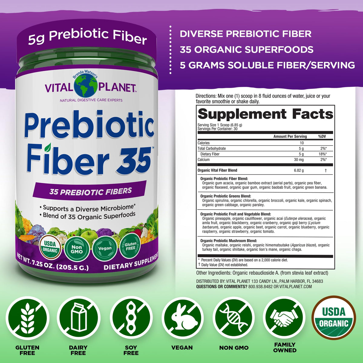 Poudre de Fibres 35 de Vital Planet dans un verre d'eau